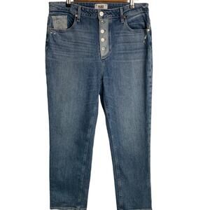 PAIGE Straight Ankle Exposed Button Fly Magda Distressed Size 32 Coquette Preppy